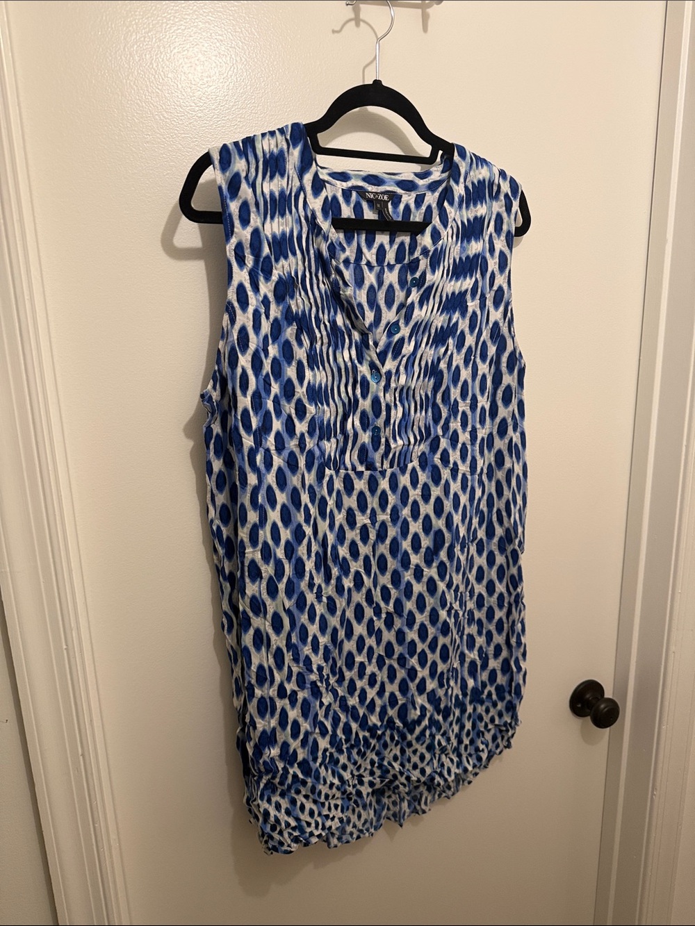 NIC+ZOE Blue and White Sleeveless Pintuck Mini Dress